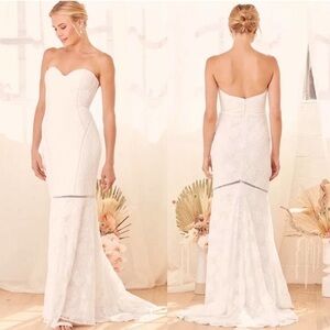 Lulus Perfect Lover White Lace Strapless Bustier Trumpet Maxi Dress Size Small